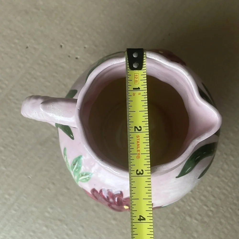 1950’s Hand Painted Floral Ceramic Pitcher, pink